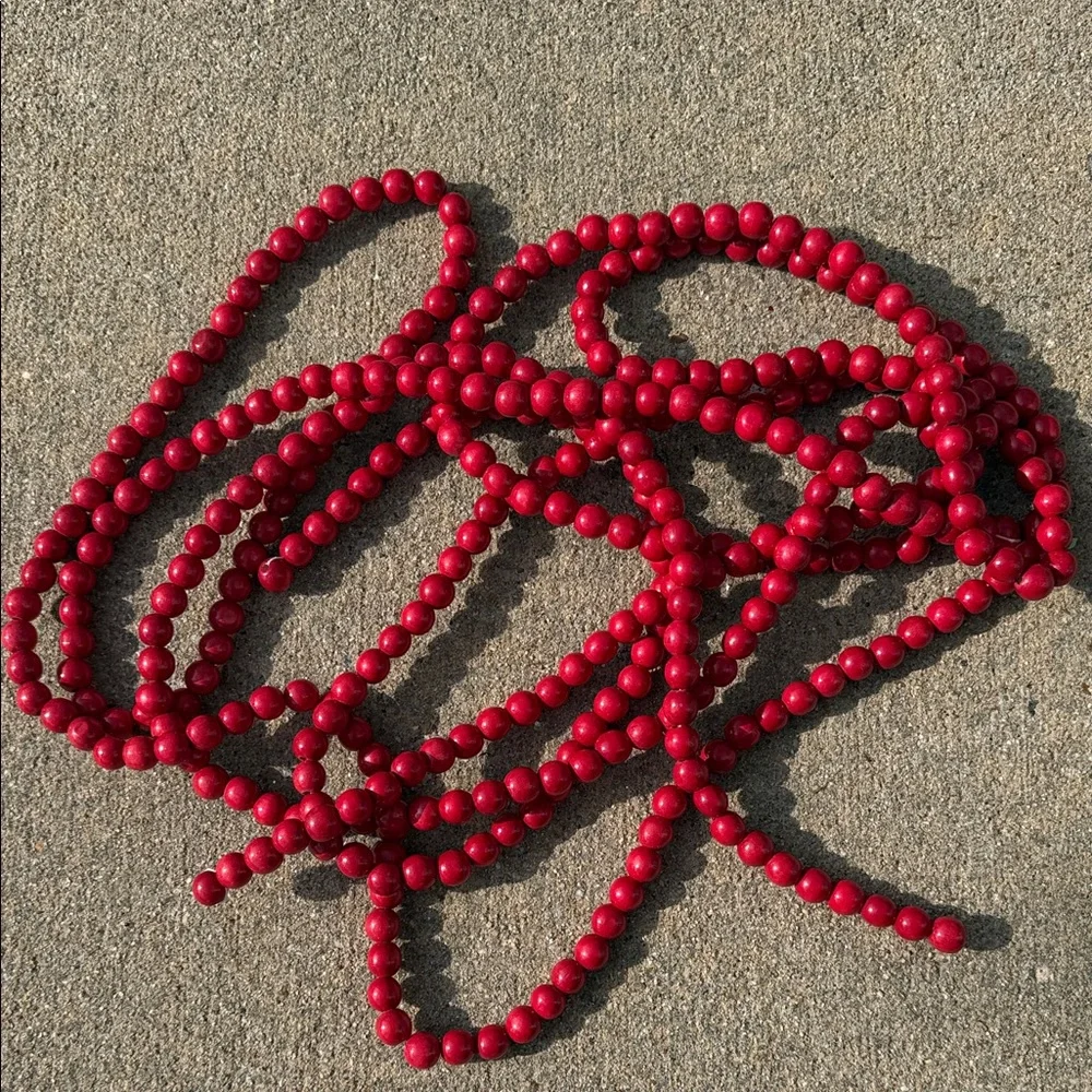 Vibrant Red Beaded Garland - 9 ft - Set of 2